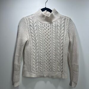 LOFT white Cowl Neck Cable Knit Sweater
